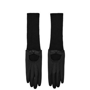Zara Black Long Cuff Leather-Trim Gloves